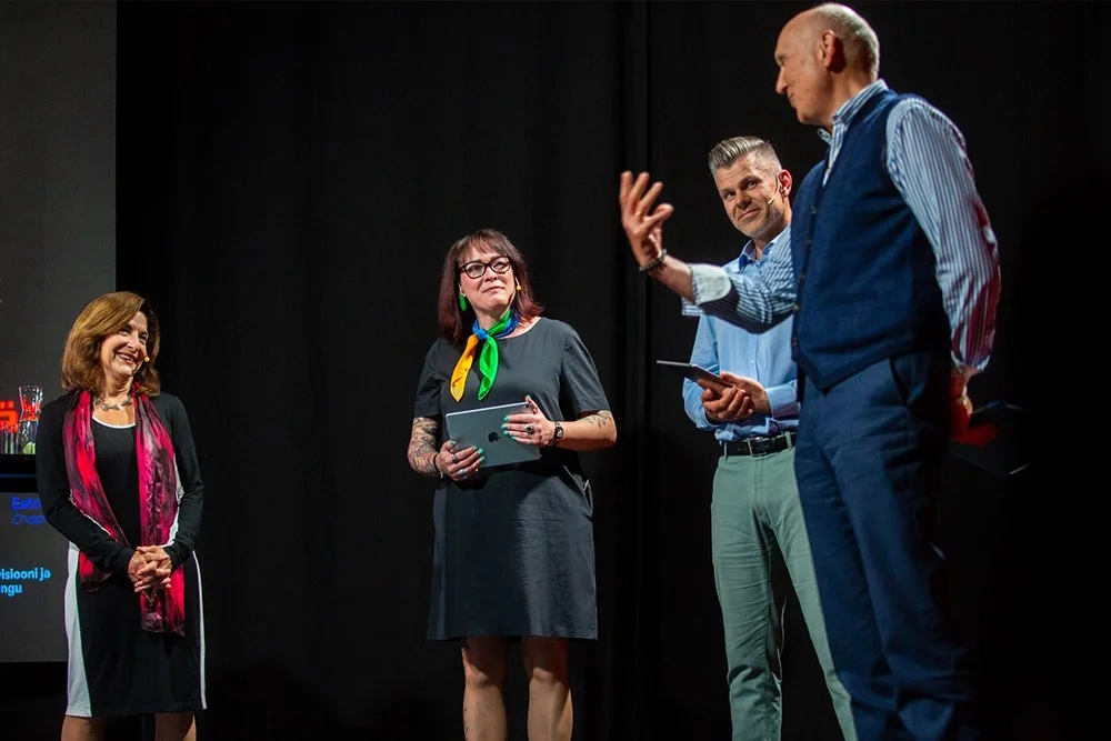 Moderated by Peep Aaviksoo. In the picture: Katrin Alvela, Karl Kermes, and Dr. Marcia Reynolds, 5th Global Chair of ICF